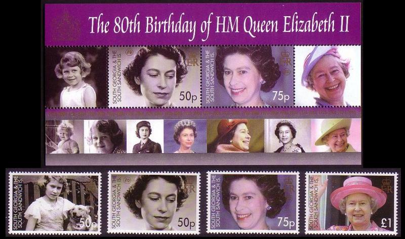South Georgia 80th Birthday of HM Queen Elizabeth II 4v+MS SG#417/21