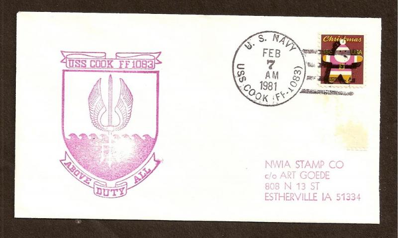 NAVAL COVER - U.S.S. COOK FF 1083 - ABOVE ALL DUTY - 2-7-81