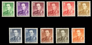 Norway #360-369 Cat$30.65, 1958-60 King Olav, complete set, never hinged