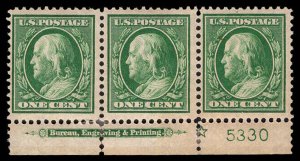 USA 331 Unused (MH) Plate # Strip of 3 (Imprint X) (3mm Spacing)