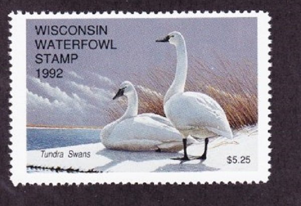 WI15 Wisconsin #15 MNH State Waterfowl Duck Stamp single - 1992 Tundra Swan