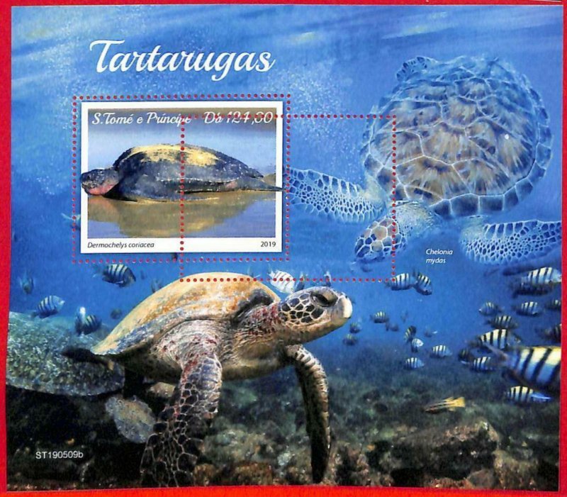 A3205 - SAO TOME & PRINCIPE, ERROR MISPERF, Souvenir sheet: 2019, Turtles