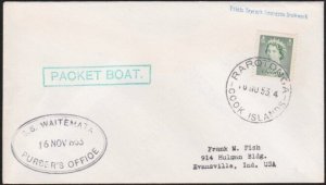 COOK IS 1953 Canada 2c on SS Waitemata ship PACKET BOAT cover Rarotonga....A8447