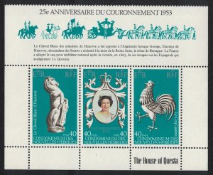 Fr. New Hebrides Cockerel Bird Coronation Bottom Strip of 3v 1978 MNH