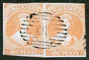 New Zealand SG4 1d on Blued Paper a SUPERB PAIR Very Rare Ex Frazer