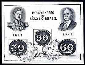 Brazil 1943 Stamp Centenary imperf m/sheet (Bull's Eye) f...