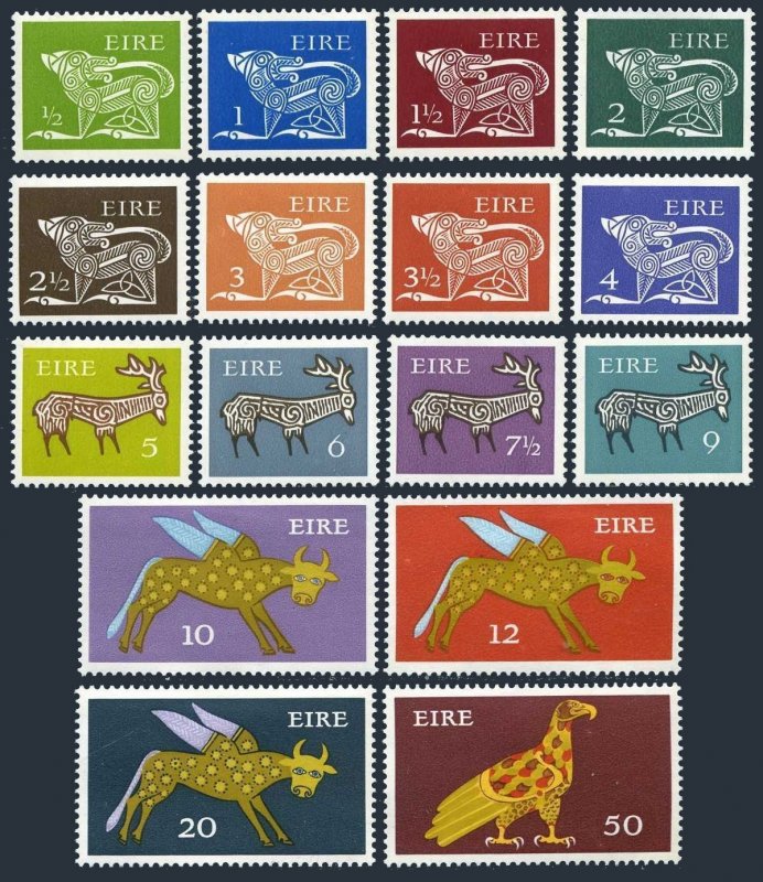 Ireland 290-304, 302A, MNH. Decimal currency 1971-1974. Dog, Stag, Ox, Eagle,