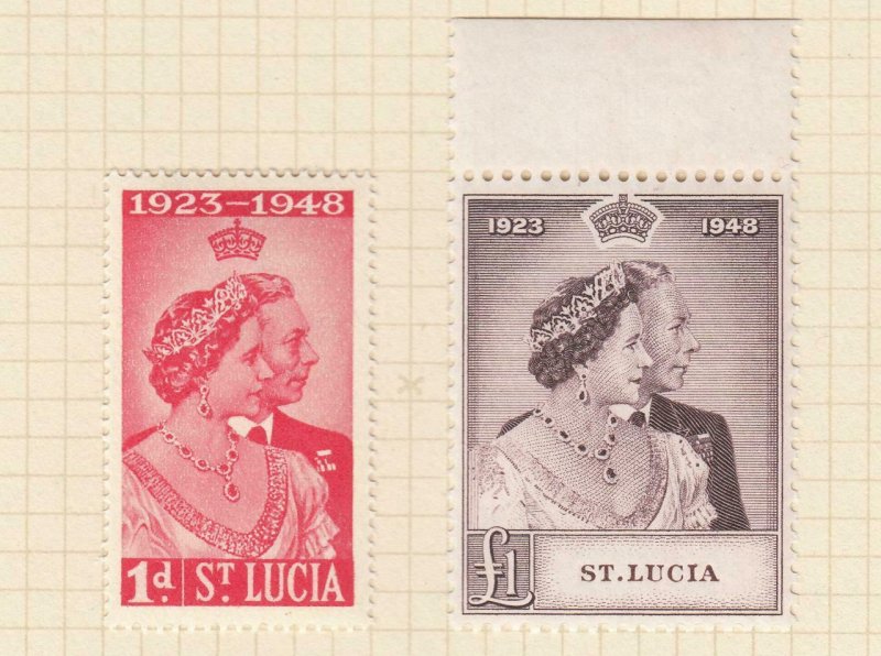 ST LUCIA # 129-130 VF-MH KGV1 1948 SILVER WEDDING ISSUE