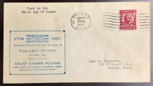 690 1st Toledo Philatelic Society General Casimir Pulaski FDC 1931