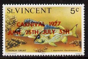 St Vincent 1977 Fish 5c with red Carnival overprint error...