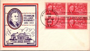 FDC 1945 SC #831 Little White House Cachet - Warm Springs GA - Bk of 4 - F60228