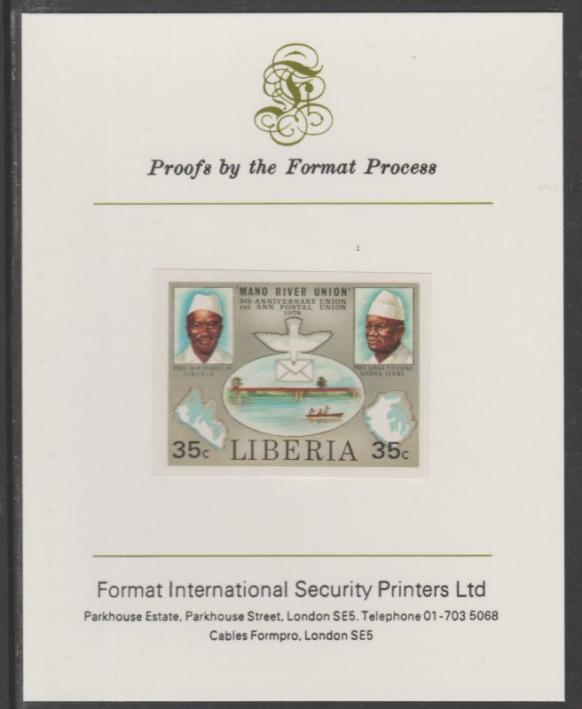 LIBERIA 1980 MANO RIVER & UPU  imperf proof mounted on Format Int Proof Card