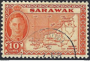 SARAWAK 1952 KGVI 10c Orange SG186 FU