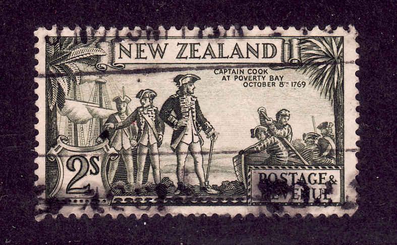 New Zealand-Sc#197-used 2sh ol grn-Capt. Cook-1935-