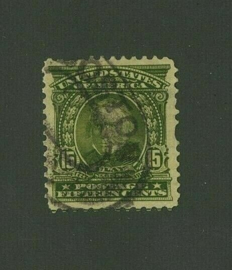 US 1903 15c olive green Clay, Scott 309 used, Value = $12.50