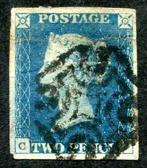1840 2d Blue (crease and a thin) black cross