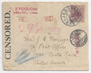 1918 Seoul, Korea to San Jose, Costa Rica, Registered, Censored (C5860)