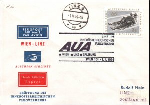 Austria Austrian Airlines Vienna to Sofia 1965 1st Flight Cover