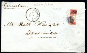 Antigua Overprint MONTSERRAT BISECT Cover 1884 Dominica SG.1a Cat £1,400 W645