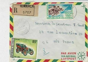 Rep Du Congo 1969 Regd Airmail Kinkala Cancels Car+Sport Stamps Cover Ref 30699
