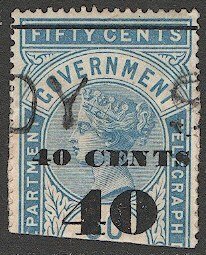 CEYLON  QV Telegraph stamp 40c on 50c Used F-VF