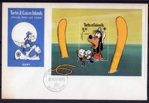 TURKS and  CAICOS 1979 Sc#408 DISNEY ICY  SOUVENIR SHEET  FIRST DAY COVER