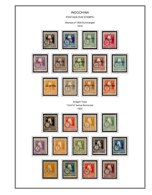 COLOR PRINTED INDOCHINA 1889-1949 STAMP ALBUM PAGES (35 illustrated pages)