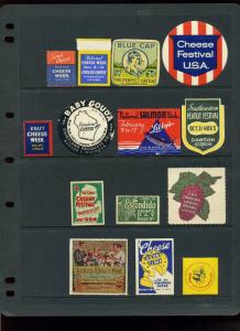 OLD FOOD RELATED POSTER STAMPS CHEESE, MILK, FRUIT, CANDY, PURITAN JELLY, ETC