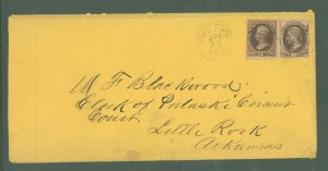 US 157/161 Fulton Arkansas 1874 heavy legal letter. Continental 2c & 10c pay 4x3c rate. Opened on left, envelope corner faults.