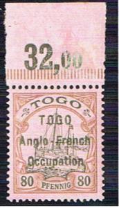 TOGO ANGLO FRENCH OCCUPATION 80pf SG H9 WITH BPA CERT