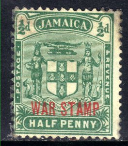 Jamaica 1919 KGV 1/2d Green Used Ovpt WAR STAMP SG 76 ( C1427 )