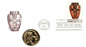 1977 FDC - 13c Stamp Pueblo Art USA - Medallion Cachet - F25451