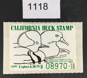 US STAMPS CALIFORNIA STATE DUCK # 9 MINT OG NH CAT. $80 LOT #1118