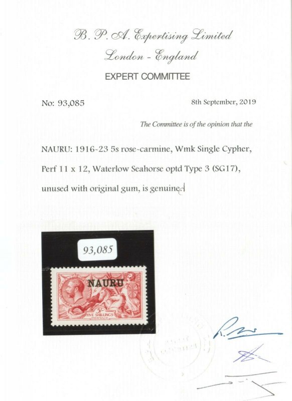 Naura #14b (SG #17) Extra Fine Never Hinged Gem *With Certificate*