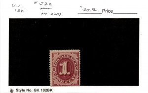 United States Postage Stamp, #J22 Mint No Gum, 1891 Postage Due (AB)