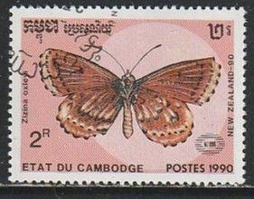 1990 Cambodia - Sc 1064 - used VF - 1 single - Butterflies - New Zealand 90