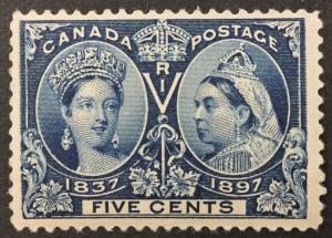CANADA, #54, 1897 5¢ Blue Queen Victoria Jubilee. F-VF, OG, MNH. CV $180