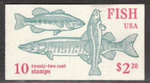 US 1986 $2.20 Fish Complete Booklet, Plate 11111; Scott BK154; MNH
