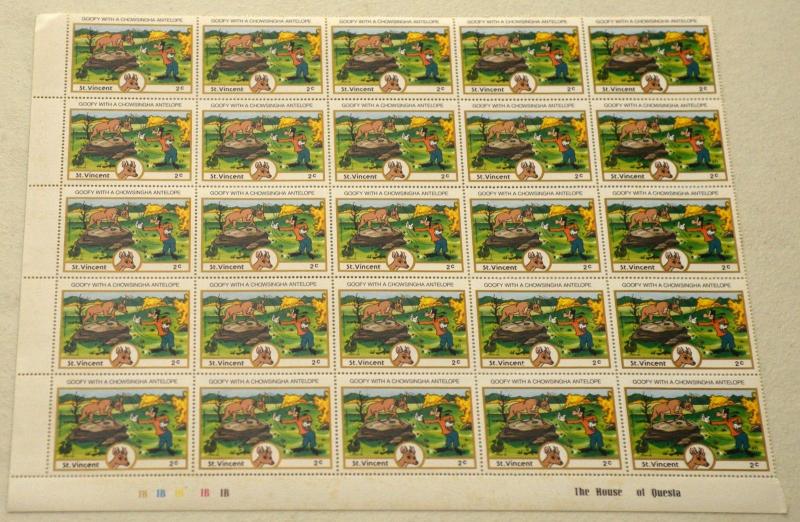 5 St. Vincent Disney Topical Animation Stamps Postage Blocks Sheets MINT NH 