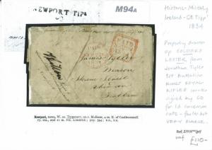 GB IRELAND Cover 1834 SOLDIERS LETTER Kings Royal Rifles NEWPORT Tipperary M94a