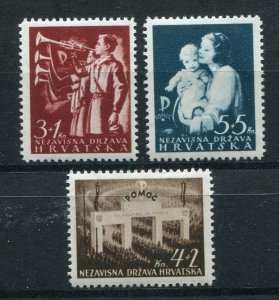 NDH CROATIA GERMAN PUPPET STATE 1942 WELFARE SET SCOTT B13-B15 PERFECT MNH