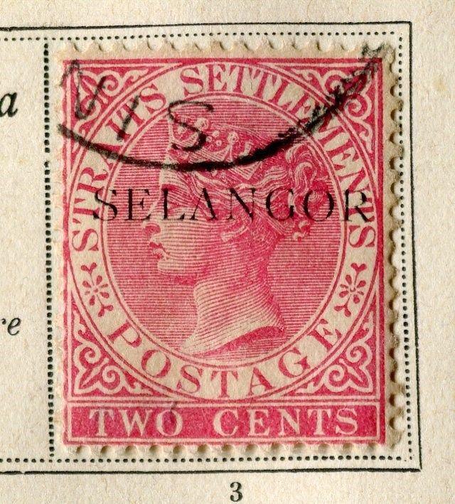 MALAYA SELANGOR;  1891 early classic QV Optd. issue 2c. fine used