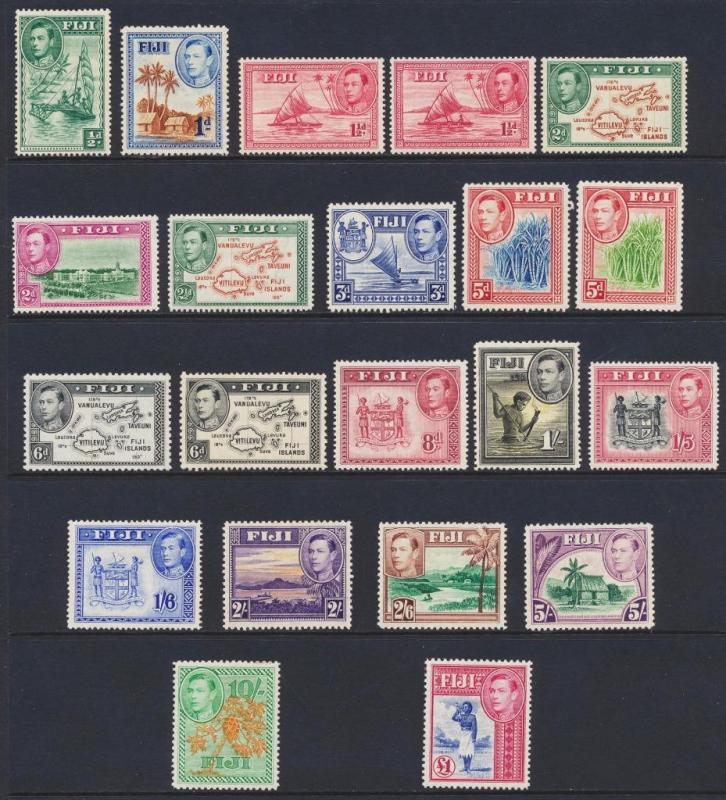 FIJI 1938 SET VF LH OG SG#249-53/55-66b CAT£250 $336 (SEE BELOW) NO 2d DIE 2