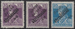 HUNGARY SERBIAN OCC 1919 Sc 10N30 (2x) & 10N32 SHADES HINGED MINT F,VF SCV$90.00 