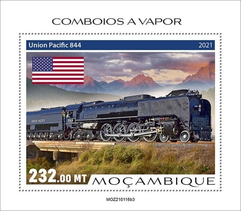 Mozambique - 2021 Steam Trains and Flags - Stamp Souvenir Sheet - MOZ210116b3