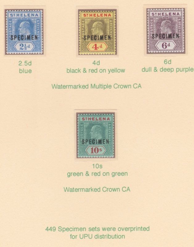 St HELENA 1908  KE7 Key plate  SPECIMEN  set of 4