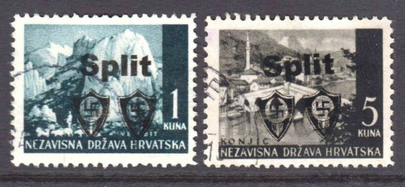 CROATIA 1945 LOCAL SPLIT OVERPRINTS CDS F/VF SOUND x2