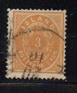 Iceland Sc 15 1882 3 aur orange numeral of value stamp used