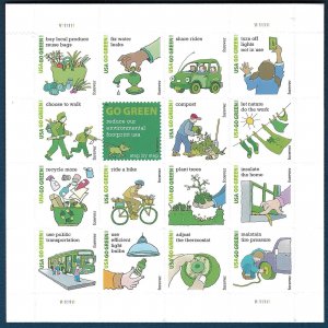 US: 2011 GO GREEN - ENVIRONMENT; Complete Sheet of 16 Sc 4524; Forever Values