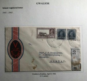 1942 Gwalior India Victory Cachet Patriotic Cover To Bombay